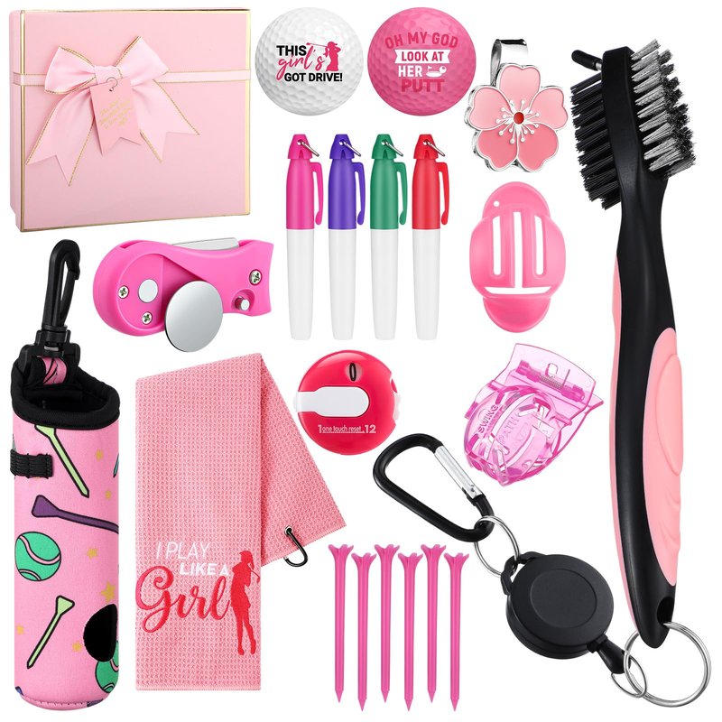 WinnerWhy 21pcs Pink Golf Accessories Kit for Women Masters Softball Easter Gift Golf Ball Set with Towel for Masters Party Women Man Gifts