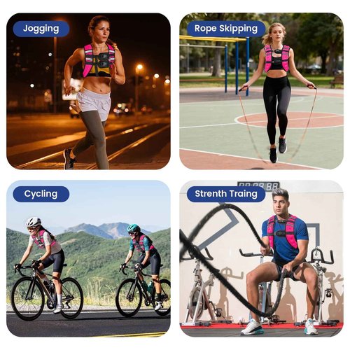 12LB Pink Weighted Vest with Two Adjustment Straps for Men Women, Weight Vest with Reflective Stripes for Workout, Strength Training, Running, Fitness, Muscle Building, Weight Loss