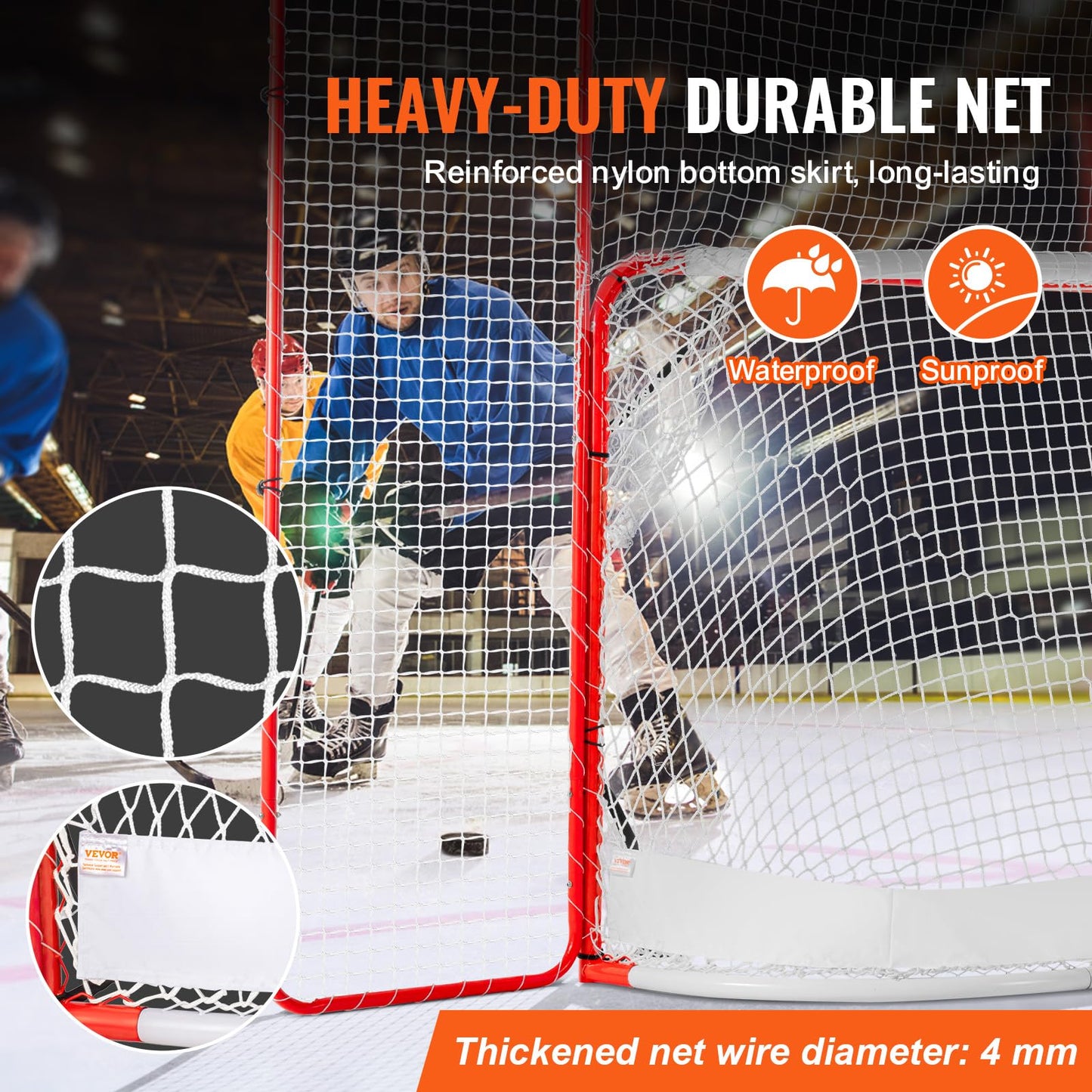 VEVOR Hockey Goal with Backstop and Targets, Street Steel Hockey Net, 72" Pro Hockey Training Goal Set, Portable Indoor Outdoor Hockey Goal with Net, Easy Assemble, White/Red