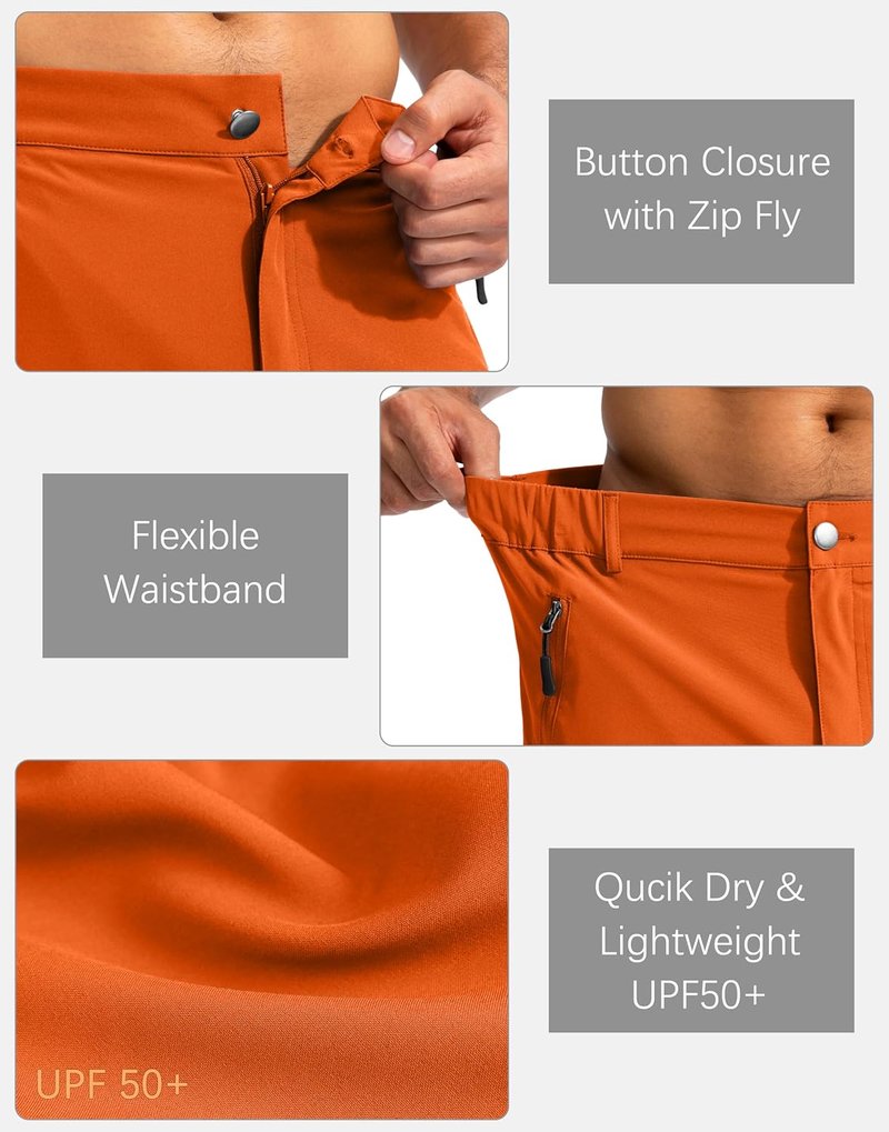 Men's Hiking Cargo Shorts - Lightweight Outdoor Shorts with 5 Zipper Pockets | 9"/7"/11" Sizes for Camping & Golf