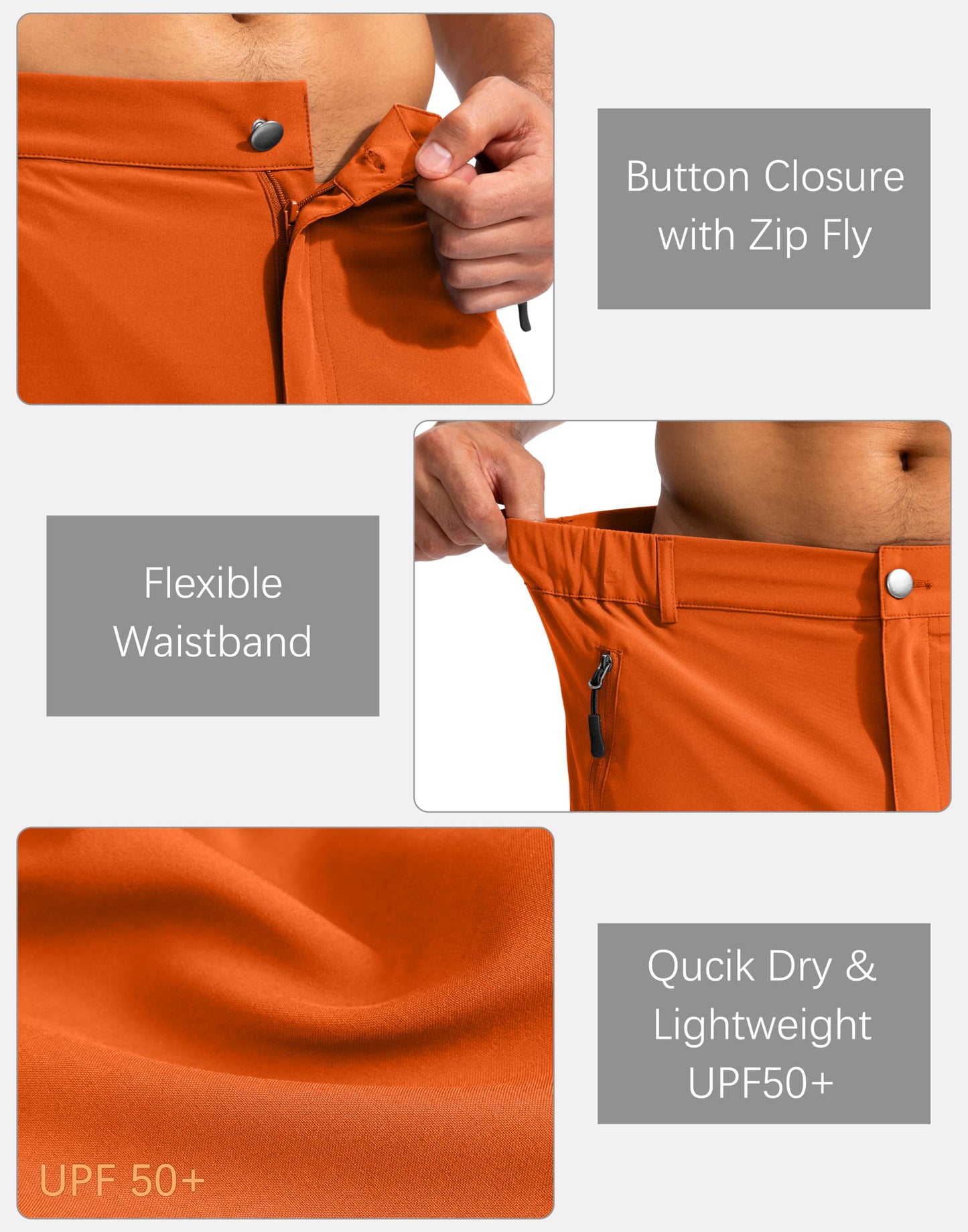 Pudolla Men's Hiking Cargo Shorts 9" Lightweight Outdoor Work Shorts for Men Travel Golf Camping Casual with 5 Zipper Pockets(Orange XX-Large)