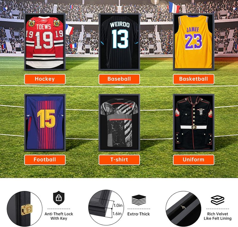Jersey Shadow Box Display Case - 98% UV Protection, Acrylic Frame for Football & Basketball Jerseys | 1 Pack