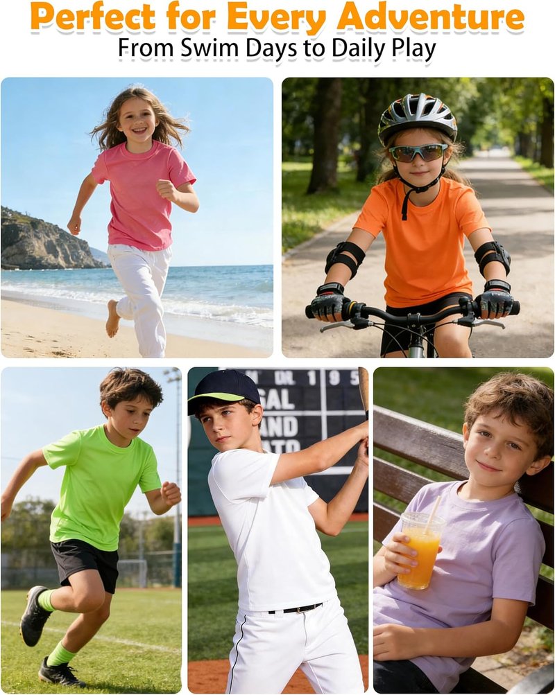 Boys' UPF 50+ Swim Shirt | Short Sleeve Rash Guard for UV Sun Protection - Neon Athletic T-Shirt