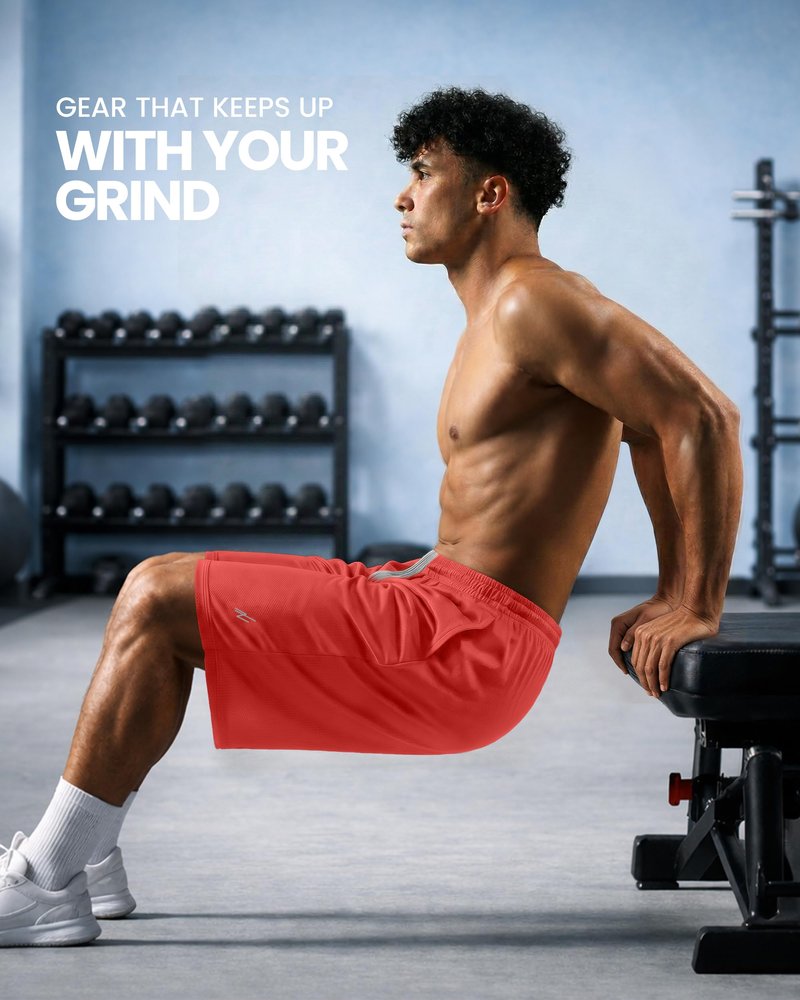 NY Threads Men's Athletic Shorts Quick Dry Loose-Fit Lightweight Running Workout Gym Shorts with Pockets, XX-Large, Red