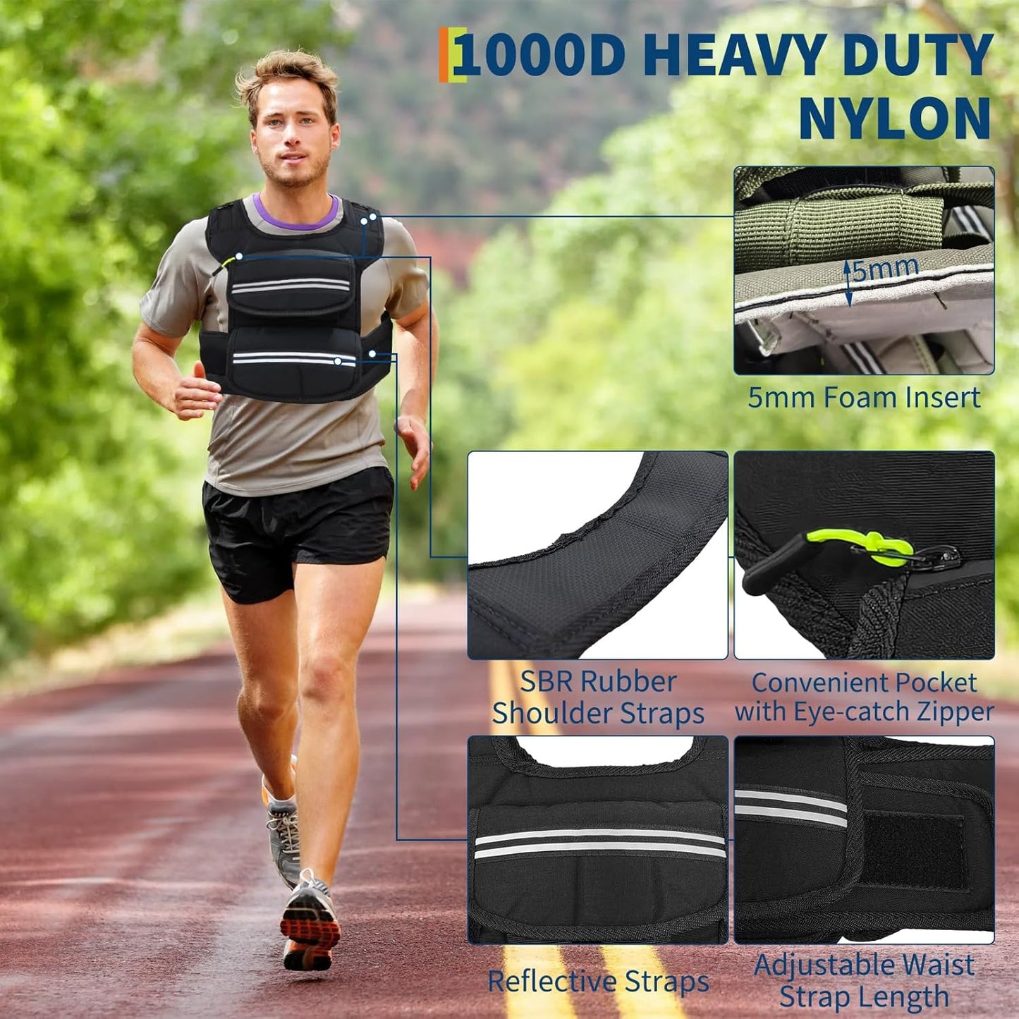 Adjustable Weighted Vest - 25/35/45 Lbs for Men | Pocket & Reflective Strips, Solid Iron Weights