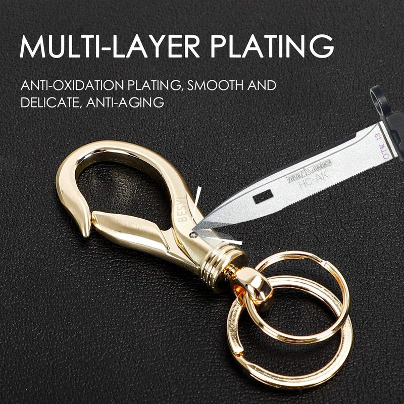 BESYL Swivel Snap Hook Keychain with 2 Key Rings, Zinc Alloy, Gold, 3.62in, Heavy Duty for Men and Women