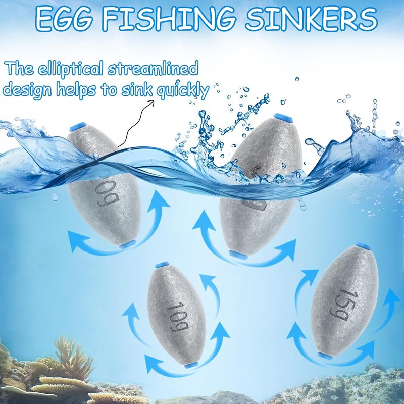 Egg Sinkers Fishing Weights - Lead Oval Bullet Design for Saltwater & Freshwater | 1/4oz to 3oz