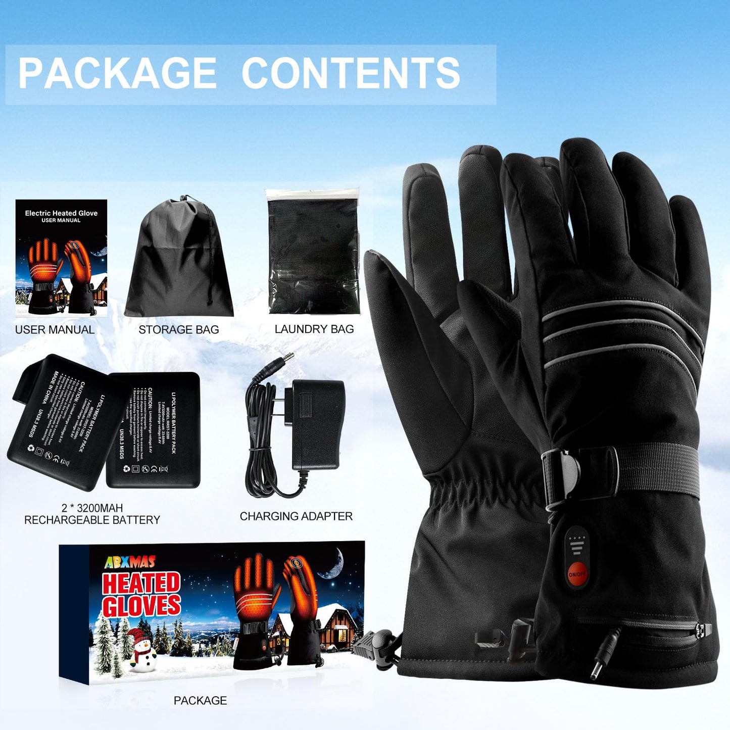 ABXMAS Heated Gloves for Men Rechargeable, 7.4V 6400mAh Electric Battery Heated Gloves for Winter Sports Motorcycle Ski Biking Hiking, Reusable Outdoor Work Hand Warmer, L