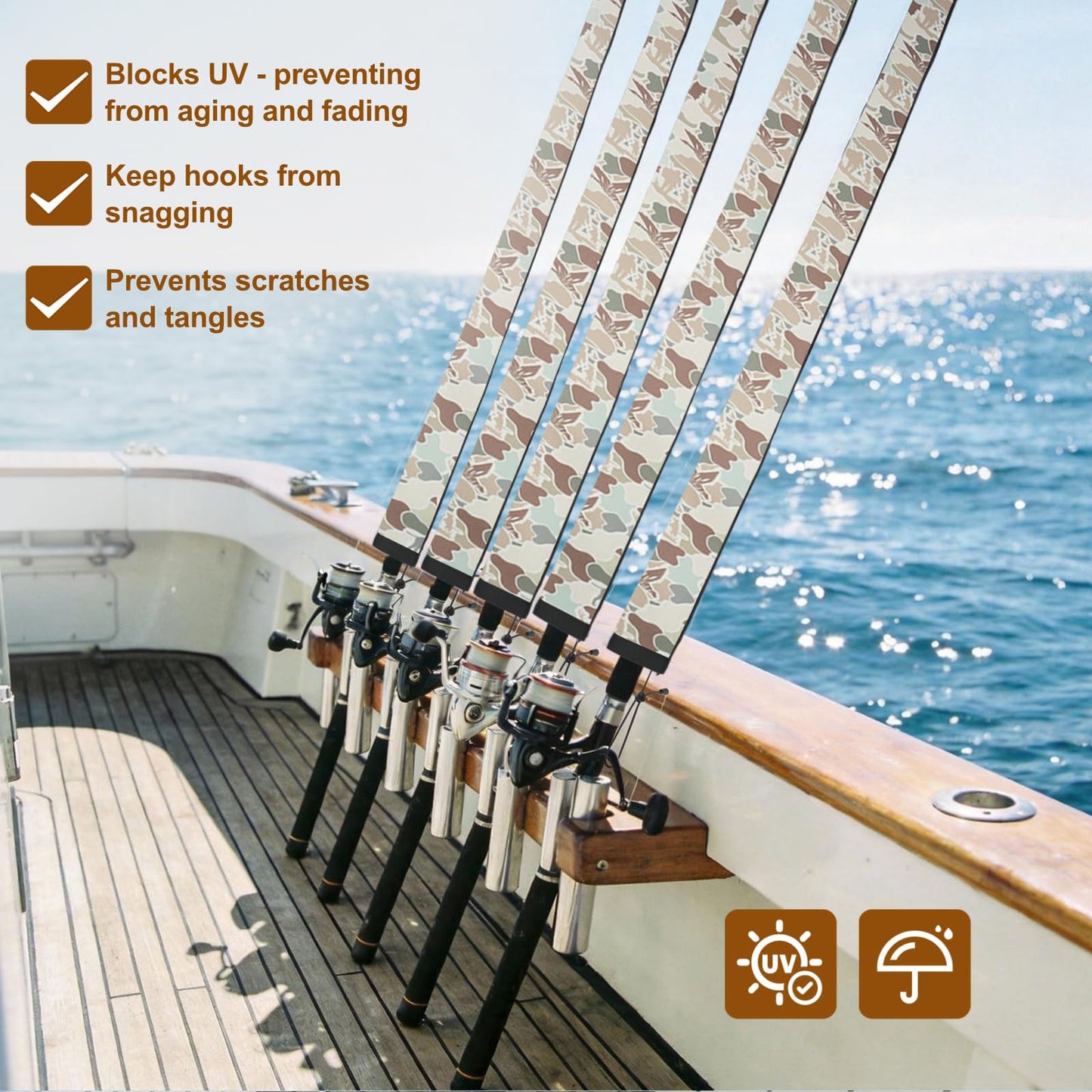 LERQDER Premium Neoprene Fishing Rod Sleeves-Durable,UV Resistance, Puncture Resistant, Rod Socks Protect Cover Casting, Spinning, Trolling Fishing Rods for Storage (4, Beige Camo, 60")
