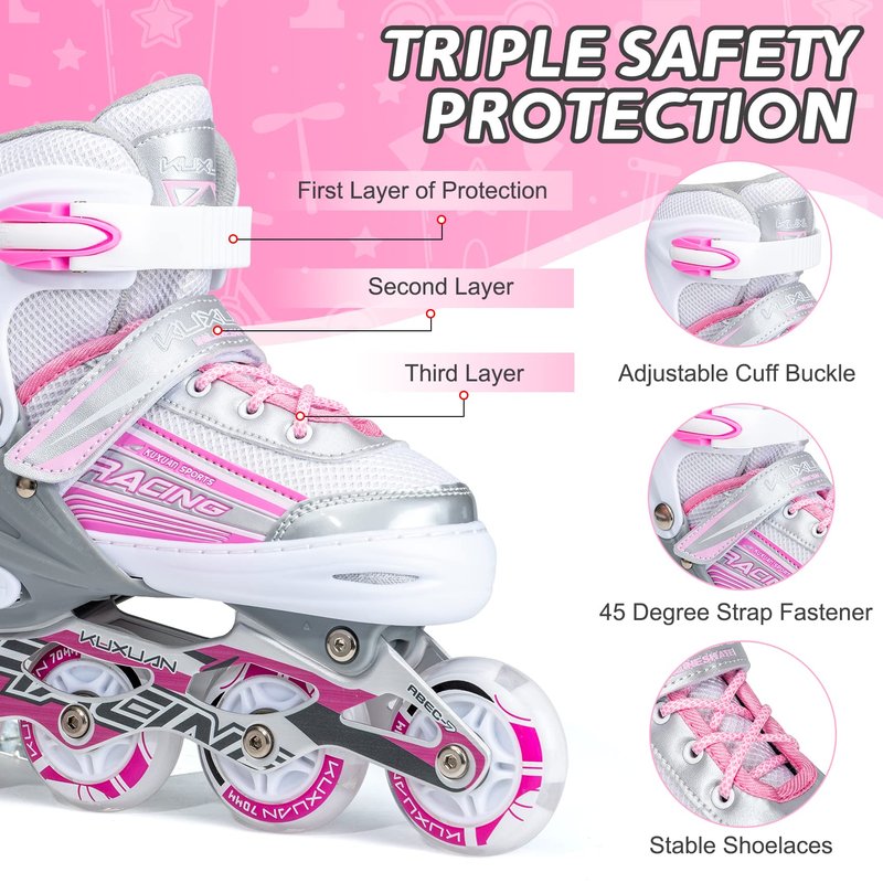 Kuxuan Skates Inline Skates Adjustable for Kids,Girls Skates with All Wheels Light up,Fun Illuminating for Girls and Ladies