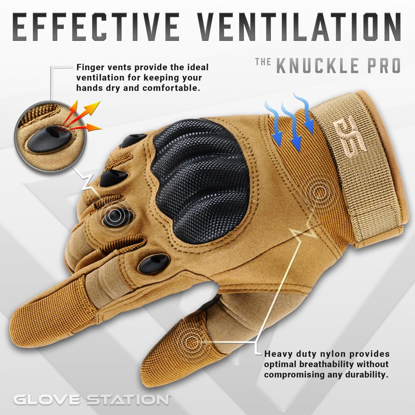 Glove Station Gloves for Men – Touchscreen Utility Gear with Hard Knuckle Protection Used in Motorcycle, Airsoft, & Outdoor Work Tan - Hard Knuckle Small