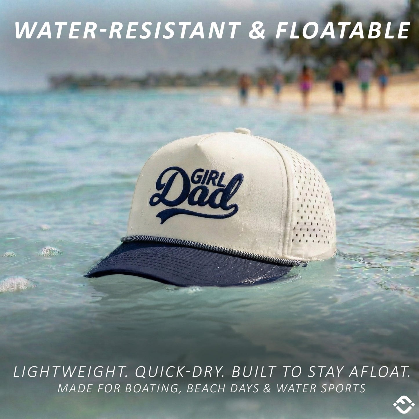 Funky Junque Golf Hat for Men - Performance Waterproof 5 Panel Rope Trucker Snapback, Breathable Workout Cap - Girl Dad - Navy/Beige