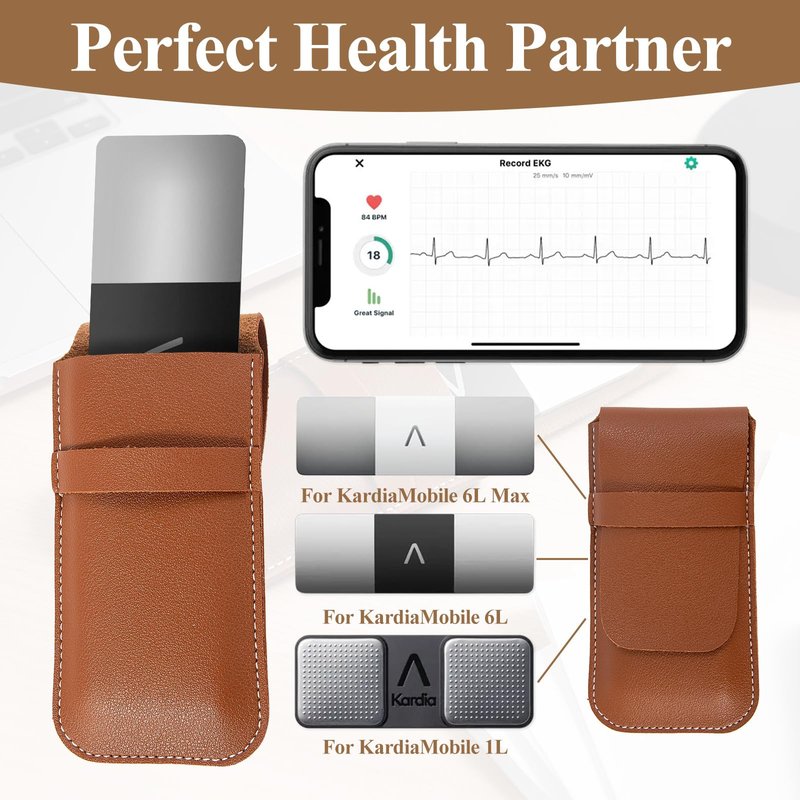 Protective Case for KardiaMobile EKG Monitor 1-Lead/for Kardia Mobile Heart Monitor 6-Lead/for KardiaMobile 6L Max,Soft Lightweight PU Case for Kardiamobile EKG Heart Monitor（Brown）