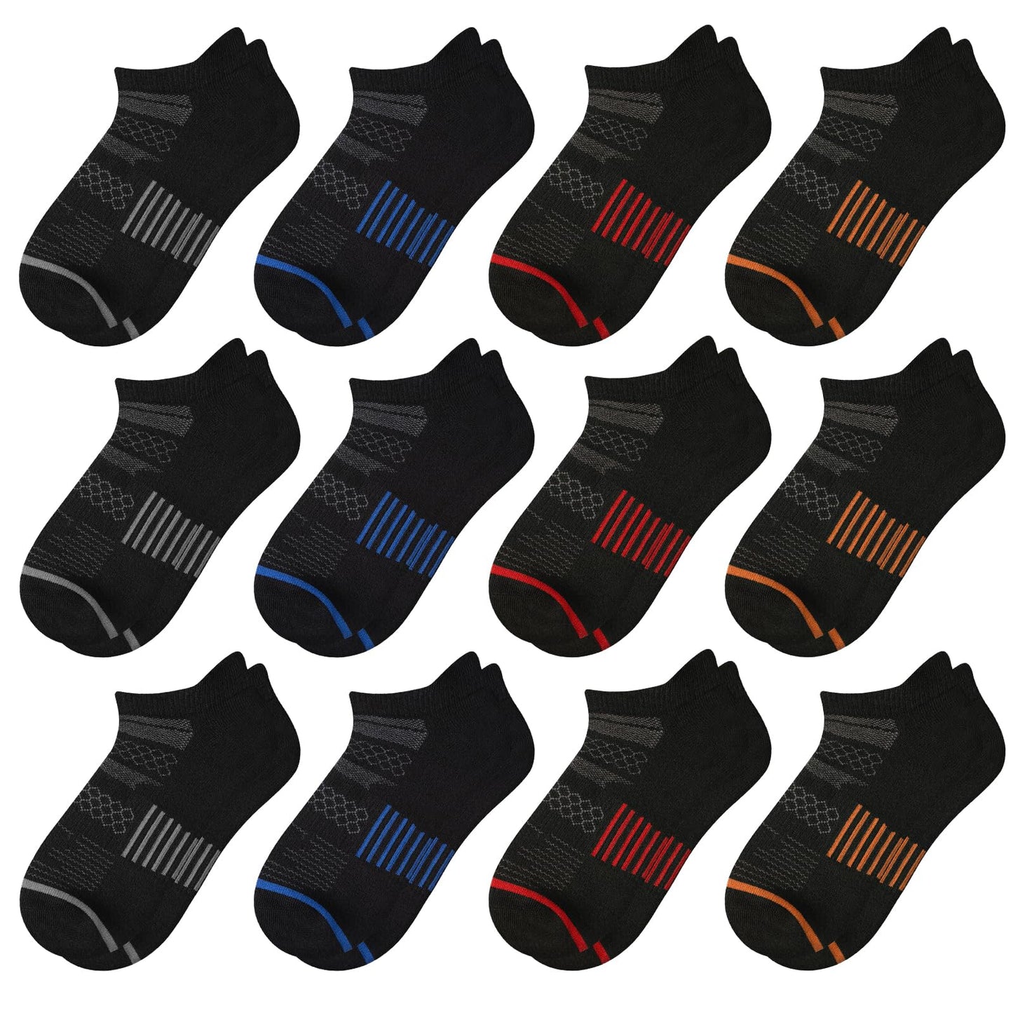 Comfoex 12 Pairs Boys Running Ankle Socks For Kids 4-6 6-8 8-10 10-12 Years Old Low Cut Athletic Breathable Cotton Socks