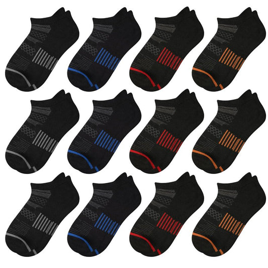 Comfoex 12 Pairs Boys Running Ankle Socks For Kids 4-6 6-8 8-10 10-12 Years Old Low Cut Athletic Breathable Cotton Socks