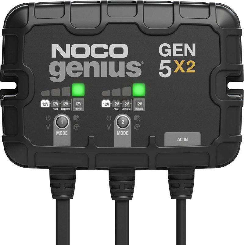NOCO Genius 2-Bank Battery Charger | 10A Onboard Waterproof Marine Charger for Lead-Acid & Lithium Batteries - Overcharge Protection & Temperature Compensation