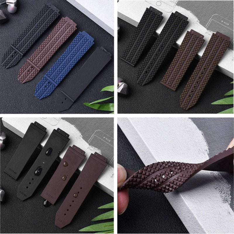 KAMIU 25mm Rubber Watch Strap with Replacement Band Tool Big Bang (Black Particle - Golden Buckle)