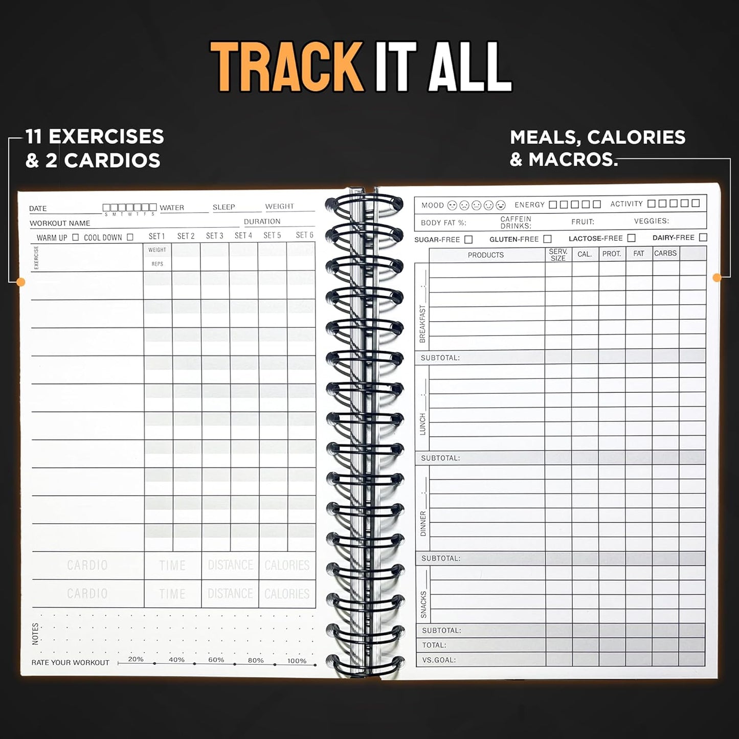 Fitness & Food Journal - A5 Hardcover Nutrition & Workout Planner for Men & Women | Sturdy Purple Log Book