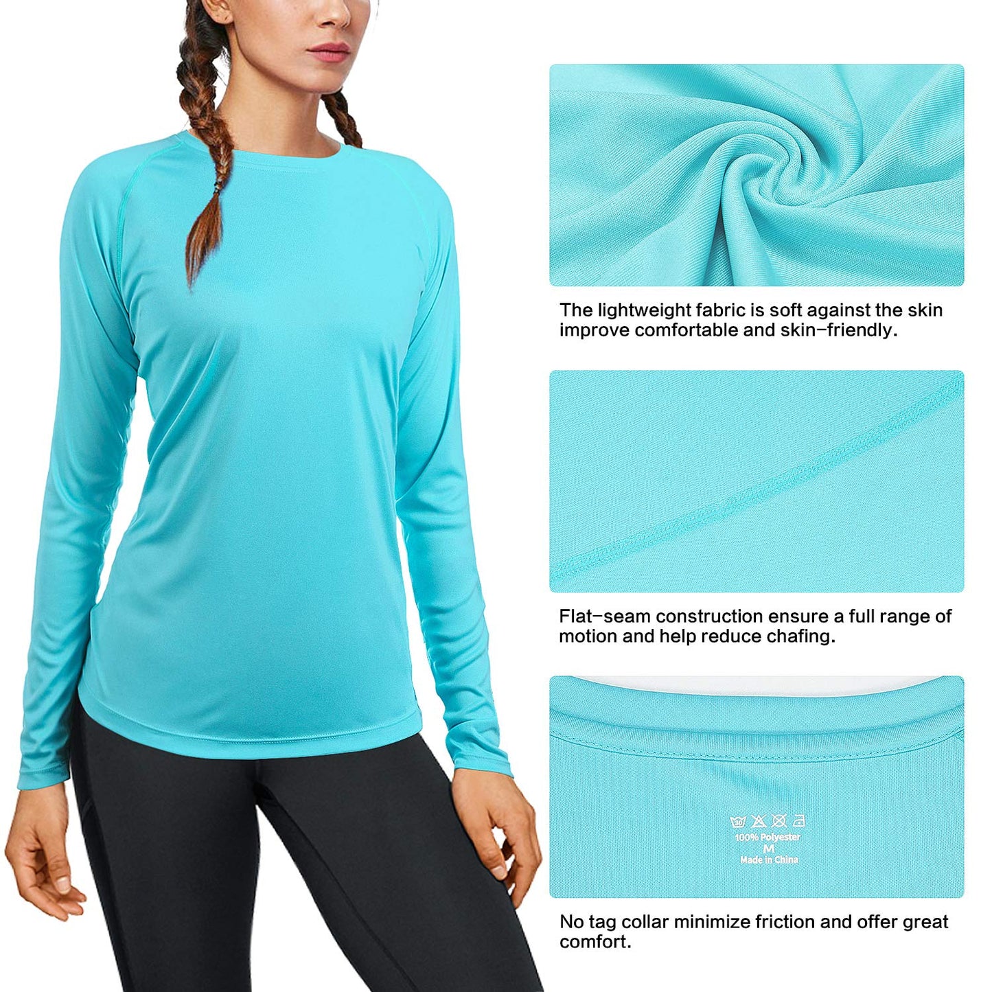 isnowood Womens Long Sleeve Rash Guard, 2 Pack UV UPF 50+ Sun Protection Shirts, Quick Dry Tops for Swimming Workout Hiking Running