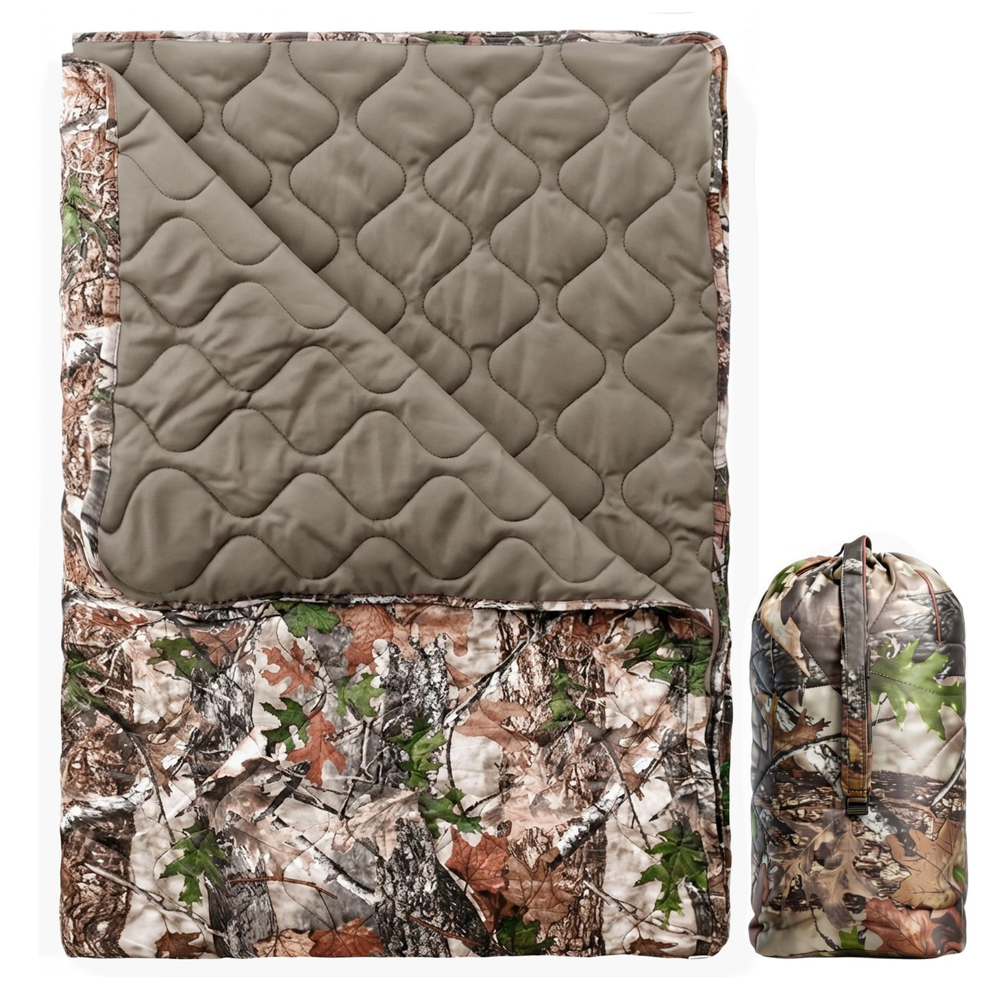 Lenotos Woobie Blanket, Thermal Insulated Military Poncho Liner, Water-Resistant, Portable, Insulation, for Hiking, Survival with Compression Carry Bag (Tree Camo Bionic)