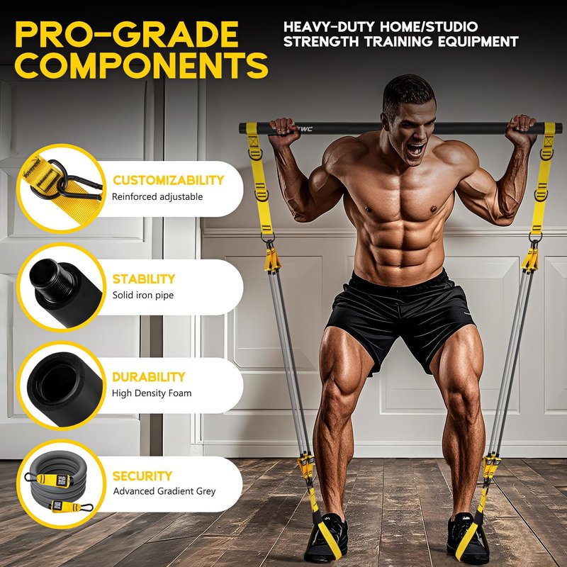 HOXWC Heavy Pilates Equipment, Portable Pilates Bar Kit with Resistance Bands, Professional Adjustable Squat Workout Equipment for Men, Home Gym Muscle Strength Training, Full Body Exercise