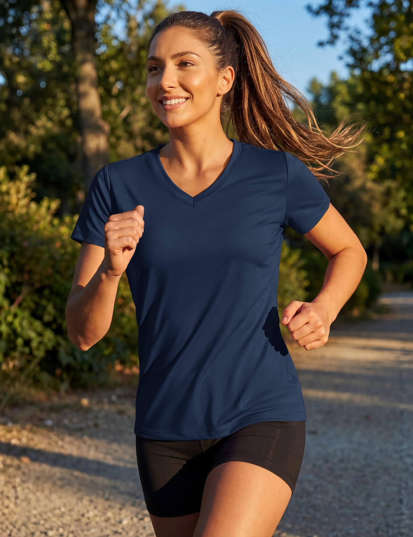 TACVASEN Women's Short Sleeve Workout Top Quick Dry Breathable V Neck Athletic Tee Shirt Dry Fit Gym Sports Activewear Navy L