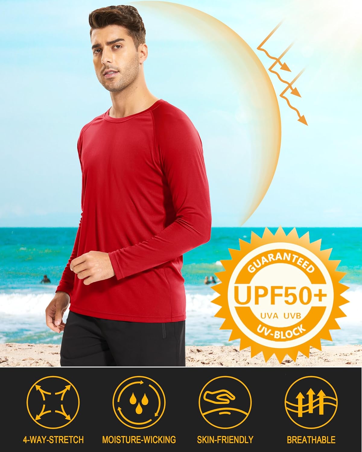Men's Long Sleeve Athletic Shirts - UPF 50+ UV Sun Protection for Hiking & Running | Rash Guard