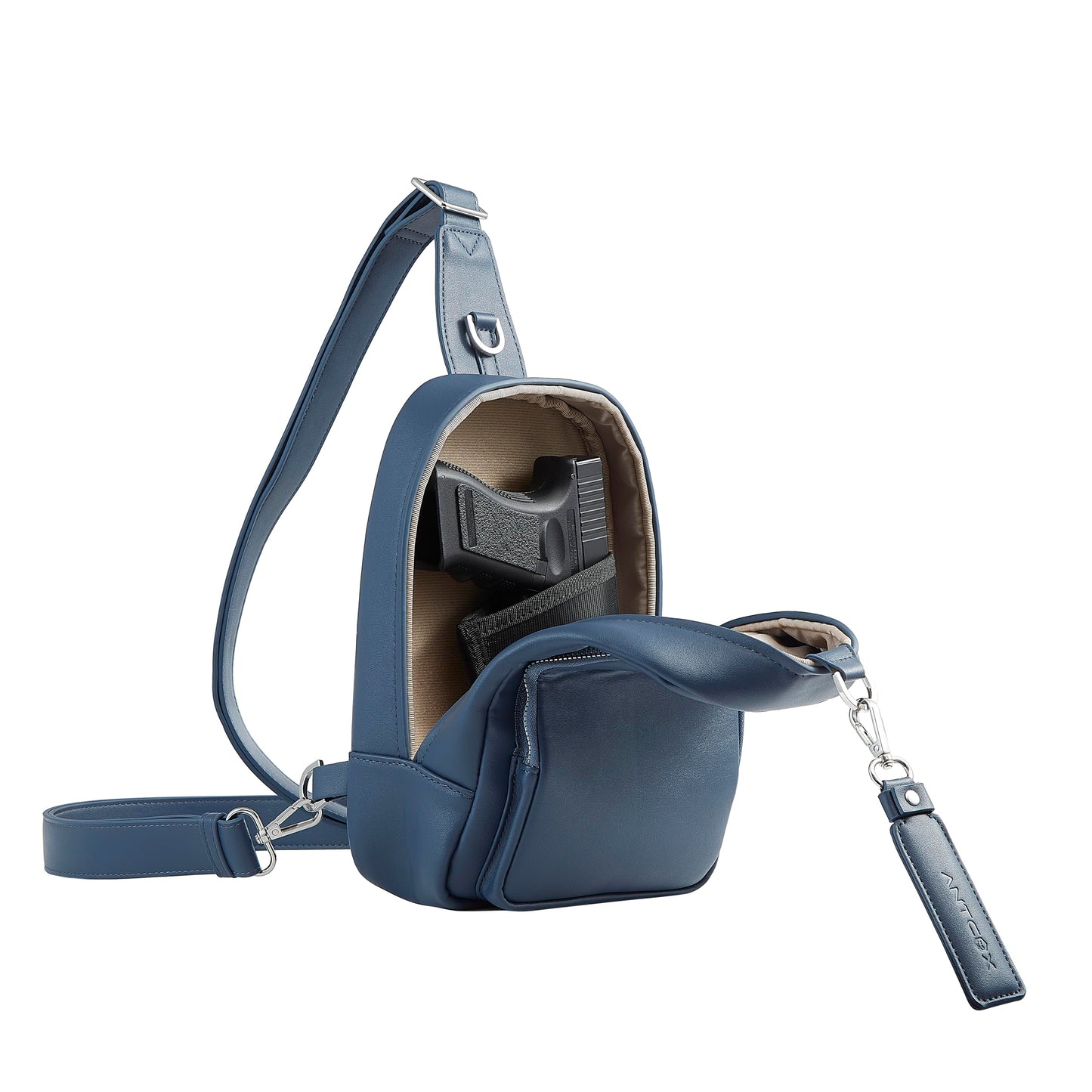 CCW Sling bag for Women & Men-Magnetic closure Cusual EDC bag with fast access-Concealed carry crossbody bag for Women & Men-Include universal fast draw Holster(Navy Blue)