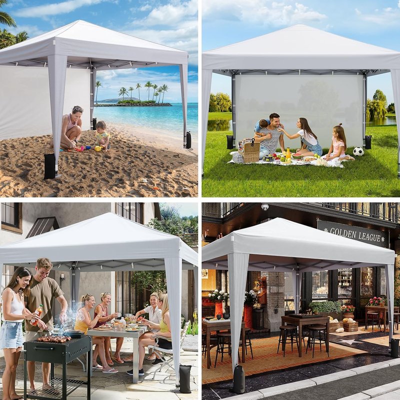 10x10 Pop Up Canopy Tent with Sidewalls - Durable Outdoor Instant Shelter for Events, Camping & Backyard Parties | White