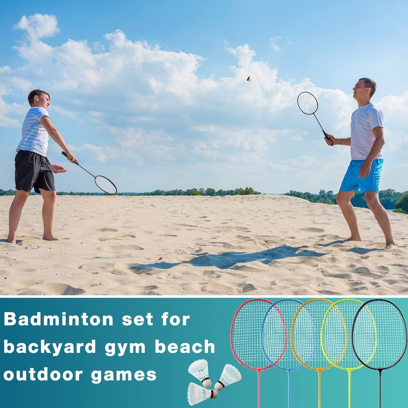 Woanger 10 Pack Badminton Rackets Set with Shuttlecocks Badminton Racquets for Adult and Lightweight Teenagers Shuttlecock Set for Backyard Gym Beach Outdoor Games (Fashion Colors)
