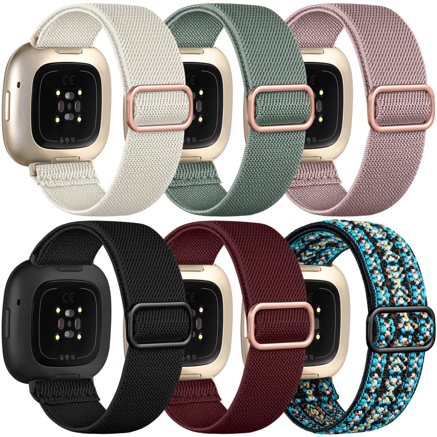 Ouwegaga Compatible with Fitbit Sense 2 Bands/Fitbit Sense Bands/Fitbit Versa 3 Bands Women Men/Fitbit Versa 4 Bands, Adjustable Sport Stretchy Nylon Solo Loop Elastic Strap for Fitbit Smartwatch