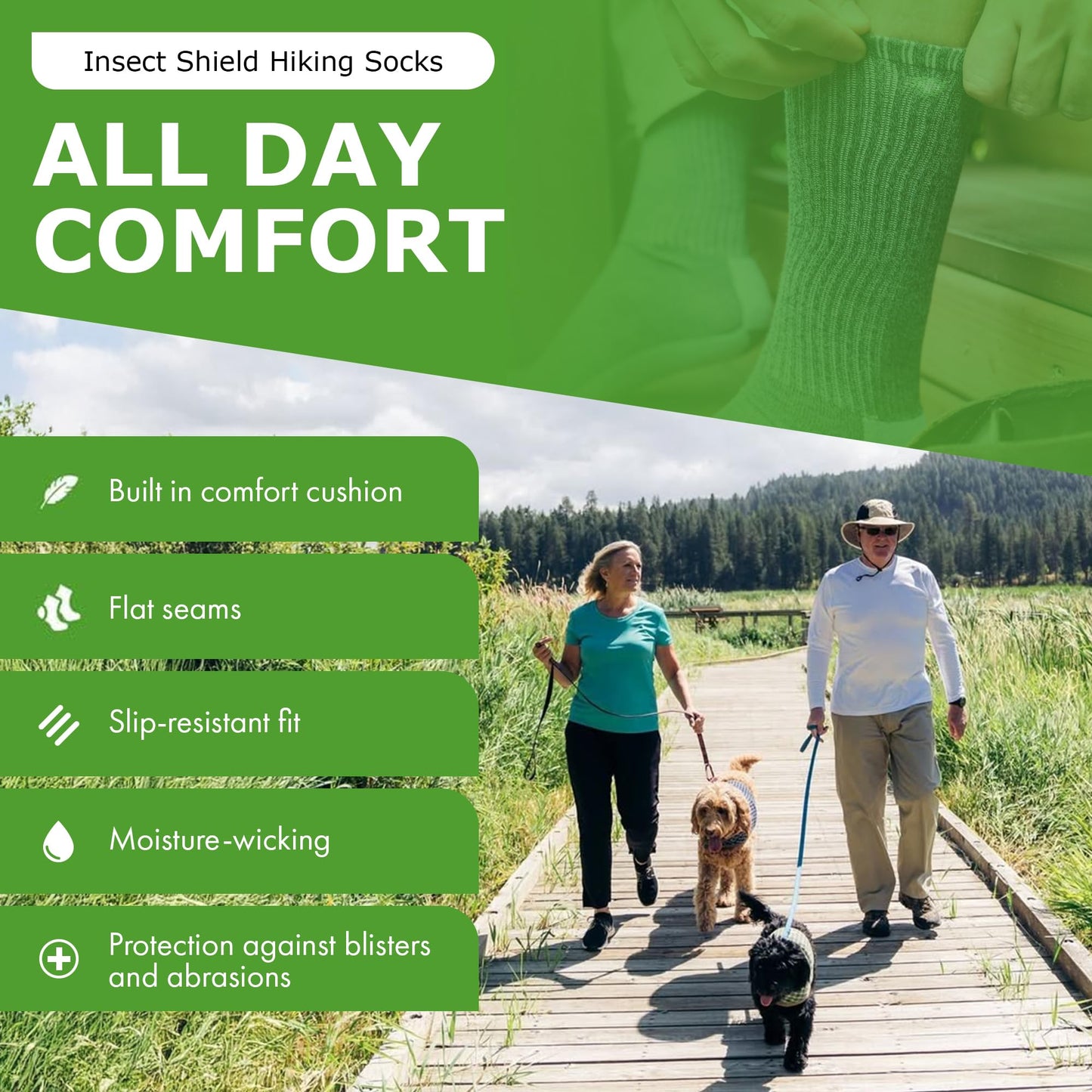 Insect Shield Lightweight Hiking Socks With Permethrin Bug Repellant - Protective Clothing for Men & Women, Khaki, Medium