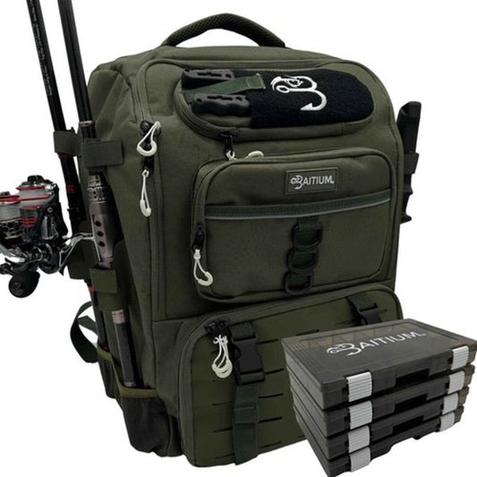 Baitium Fishing Backpack, Tackle Bag With Rod Holders, 40L Capacity With Cooler, Rain Cover, Insulated Pocket, 4 Tackle Trays Included- (Green)