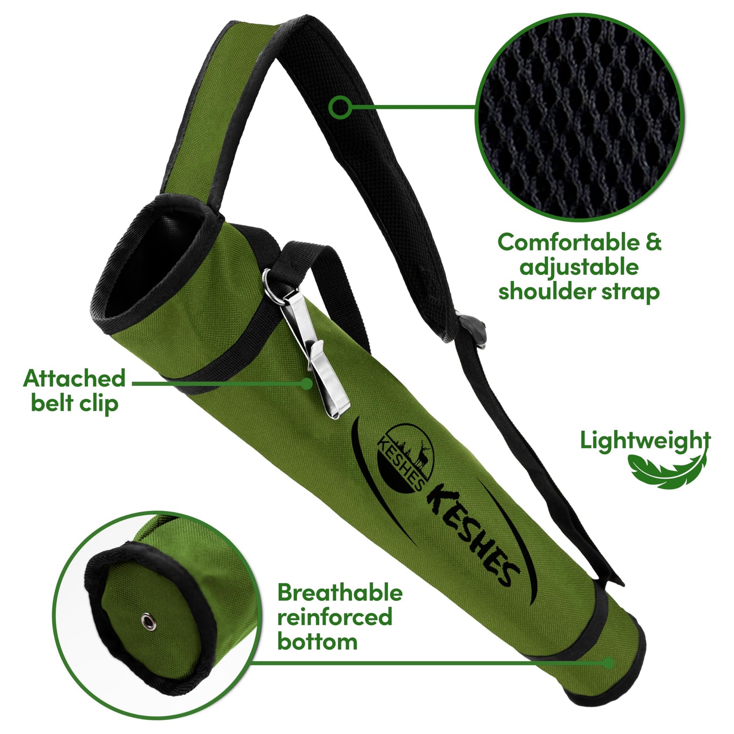 KESHES Archery Back Arrow Quiver Holder - Adjustable Quiver for Arrows with Shoulder Strap and Belt Clip - Ideal for Bow Hunting & Target Practice for Youth & Adults