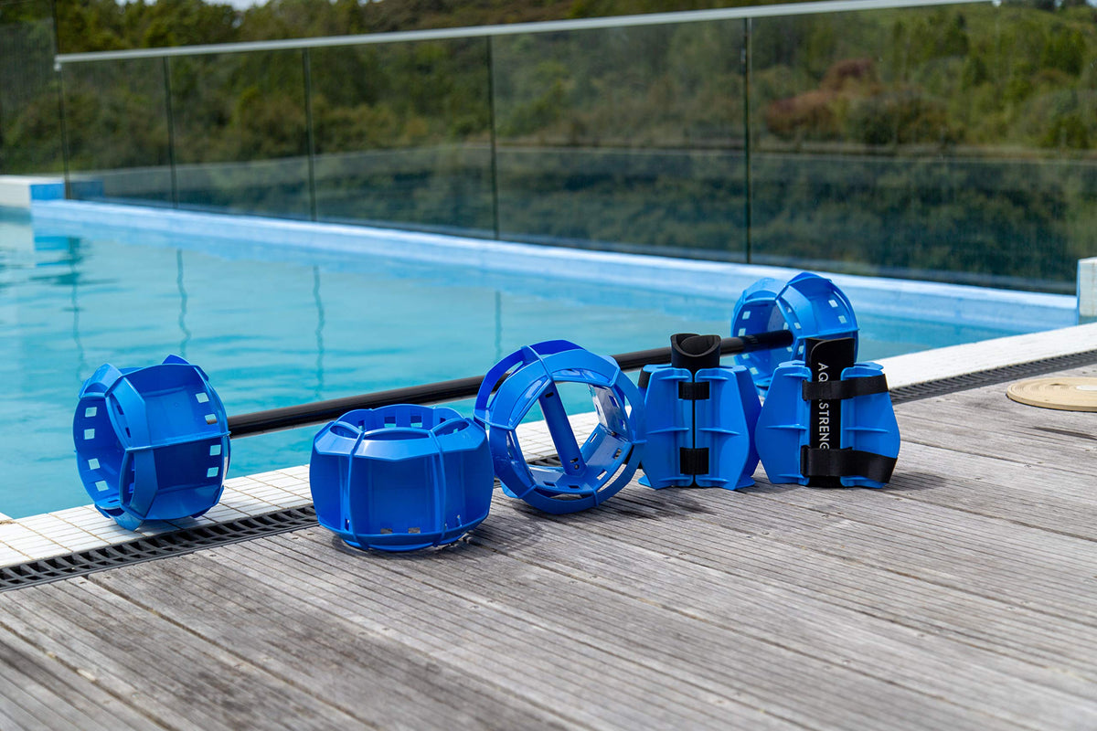 Aquastrength Ultimate Bundle (Blue) - Functional Pool Exercise Equipment | Water Weights | Link to Access Demonstration Video w/ 30 Sample Exercises & 2 Workout Programs