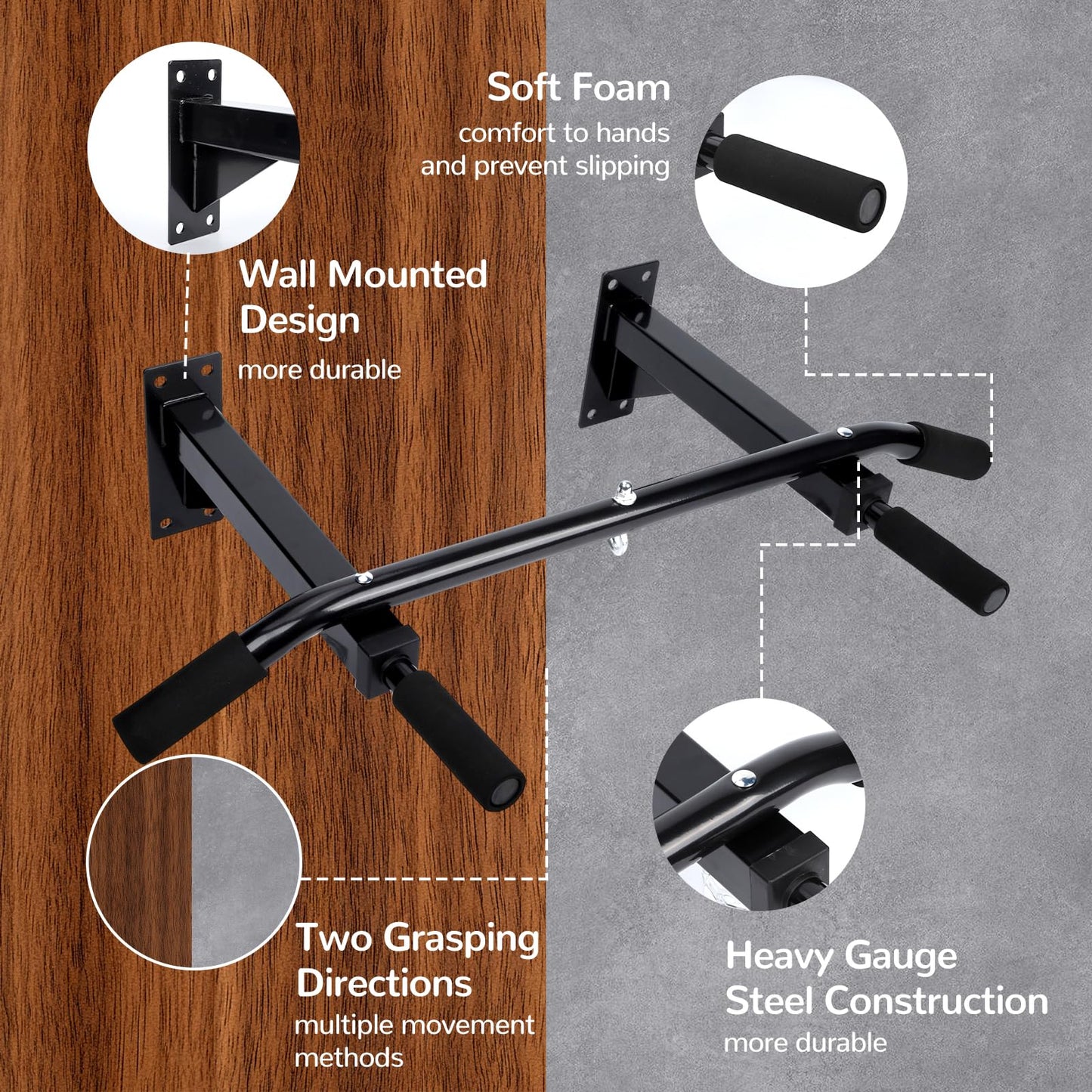Pull Up Bar Wall Mounted Multifunctional Wall Mounted Pull Up Bar for Home Gym Workout Strength Training Equipment