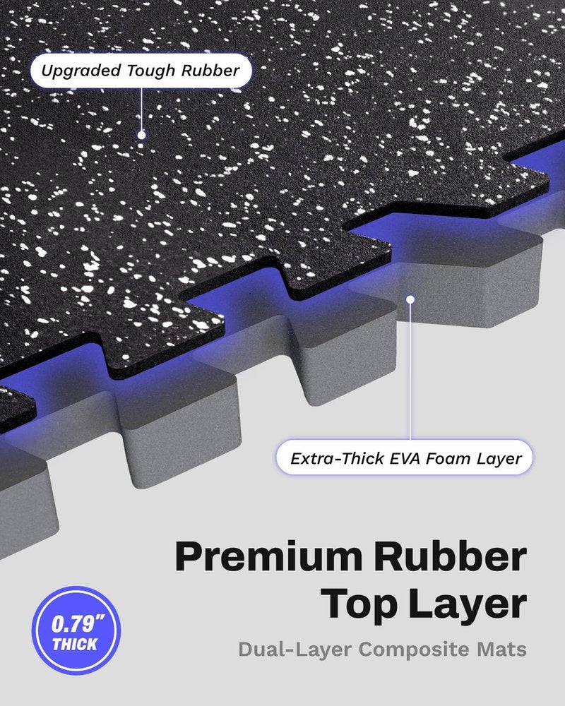 AIRHOP Exercise Mats - 0.79in Thick Interlocking Rubber Tiles | 96 Sq Ft Black & White Gym Flooring