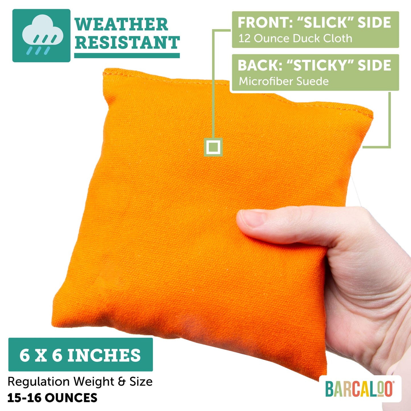Barcaloo Pro Cornhole Bags - Set of 8 Regulation All Weather Two Sided Bean Bags for Professional Corn Hole Game - 4 Orange & 4 Blue