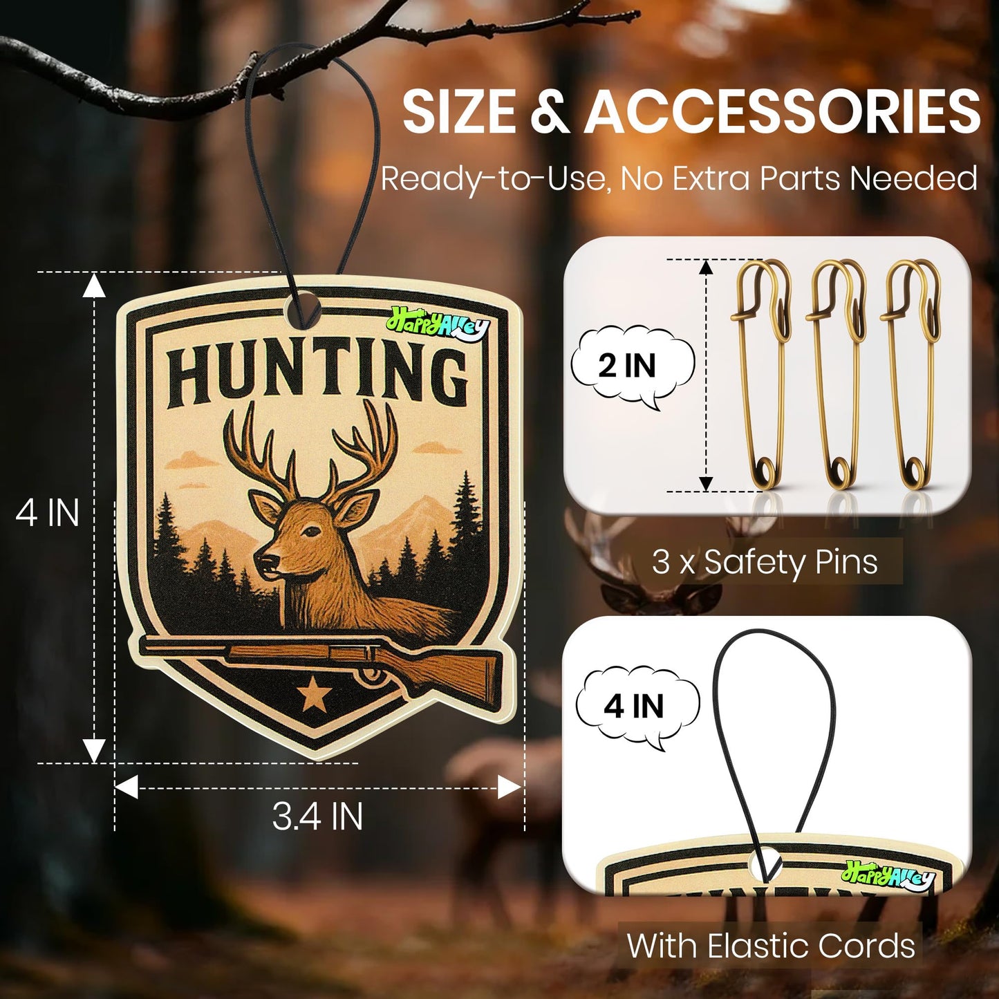 HappyAlley 6 Pack Cover Scent for Deer Hunting, Human Scent Eliminating, Deer Hunting Essentials, Long-Lasting Fresh Aroma, Odor Control Blocker with 3 Safety Pins & 1 Elastic Cord