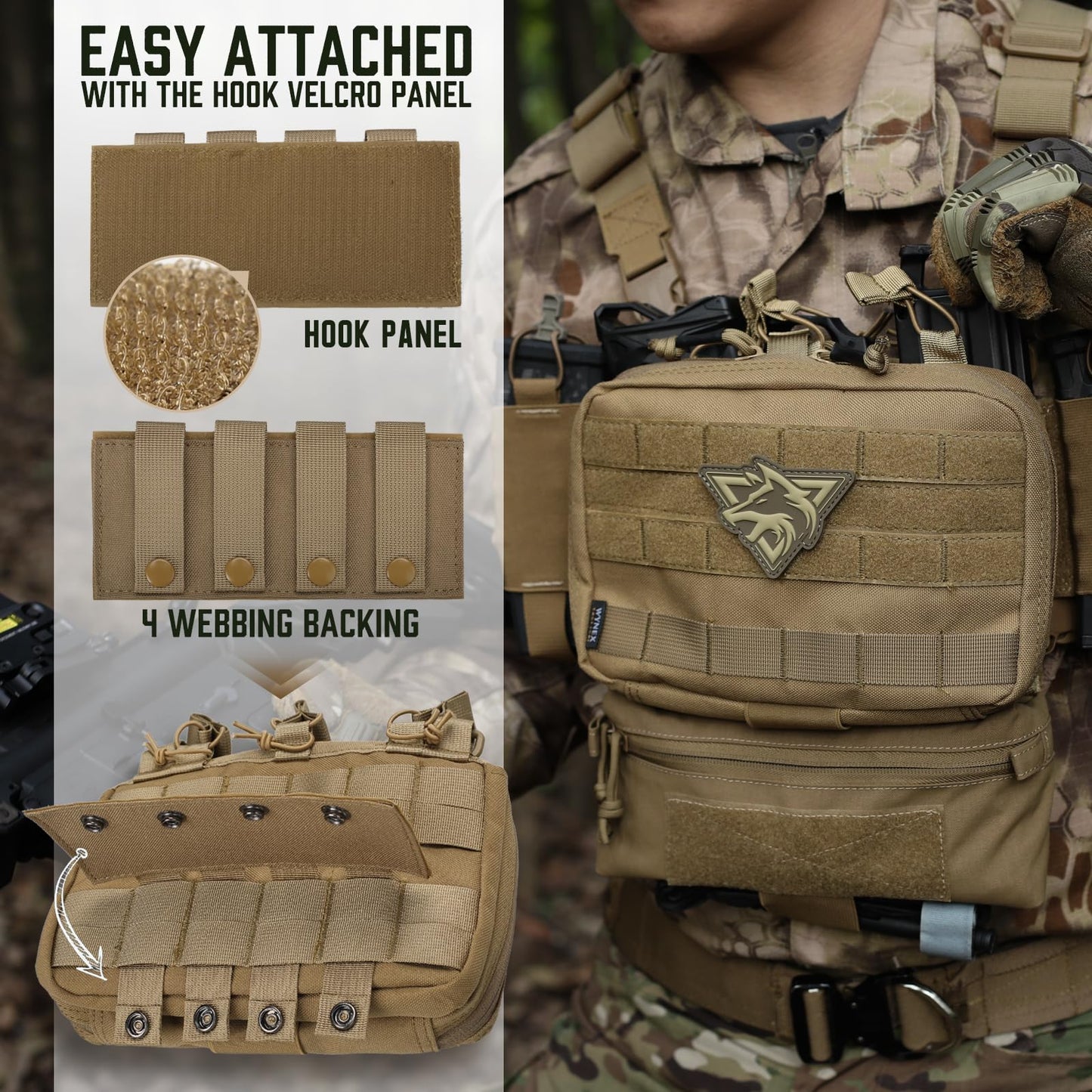 WYNEX Tactical Mag Admin Pouch, Molle Utility Tool Pouch Medical EMT Organizer with Triple Stacker Magazine Holder for M4 M16 Patch Included