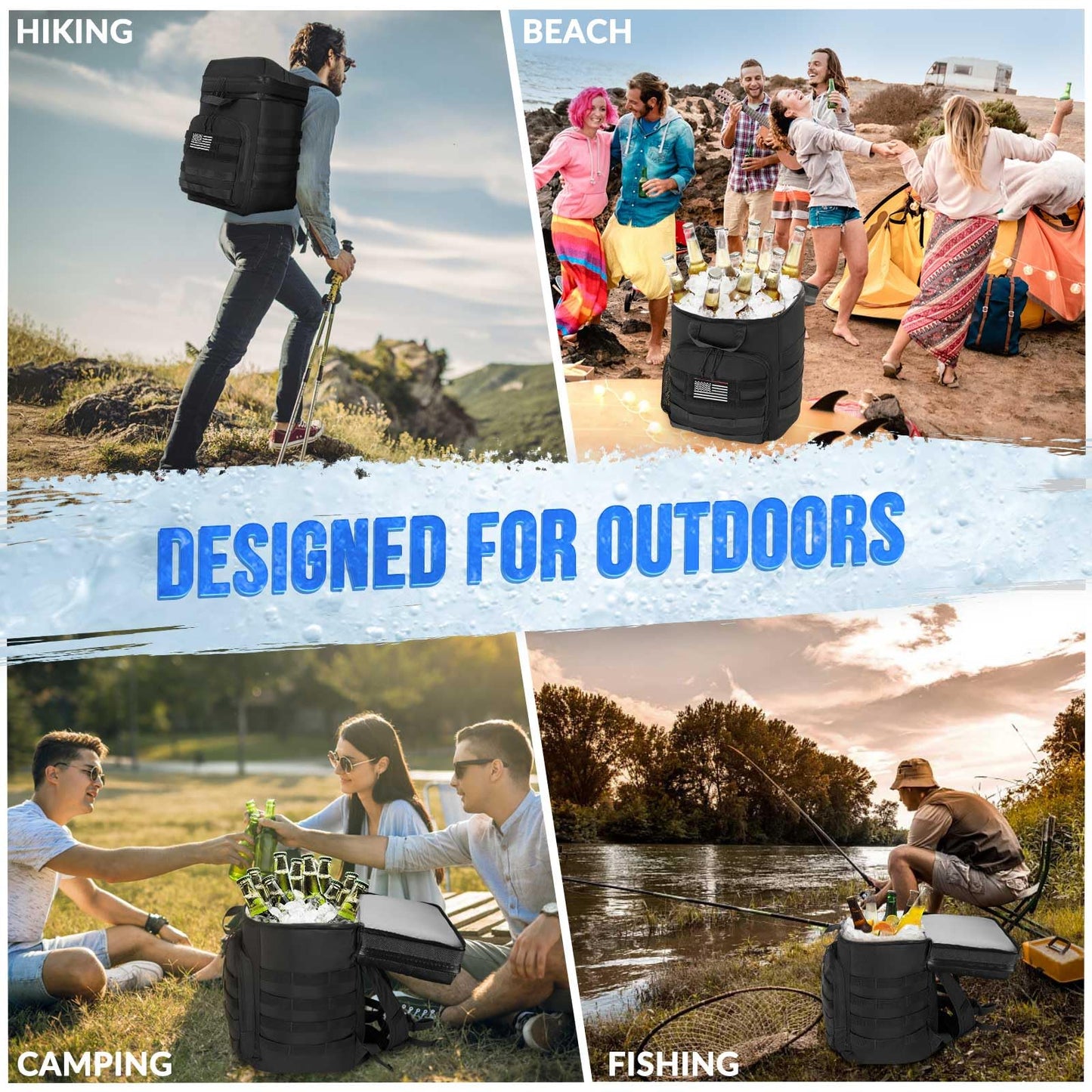 WOTOW Backpack Cooler 45 Cans - Tactical Insulated Soft Cooler Bag for Men Women - Large Capacity Leakproof Back Pack with Widened Top Handle, Cooler Backpack Camping Hiking Picnics Beach (Dark Black)