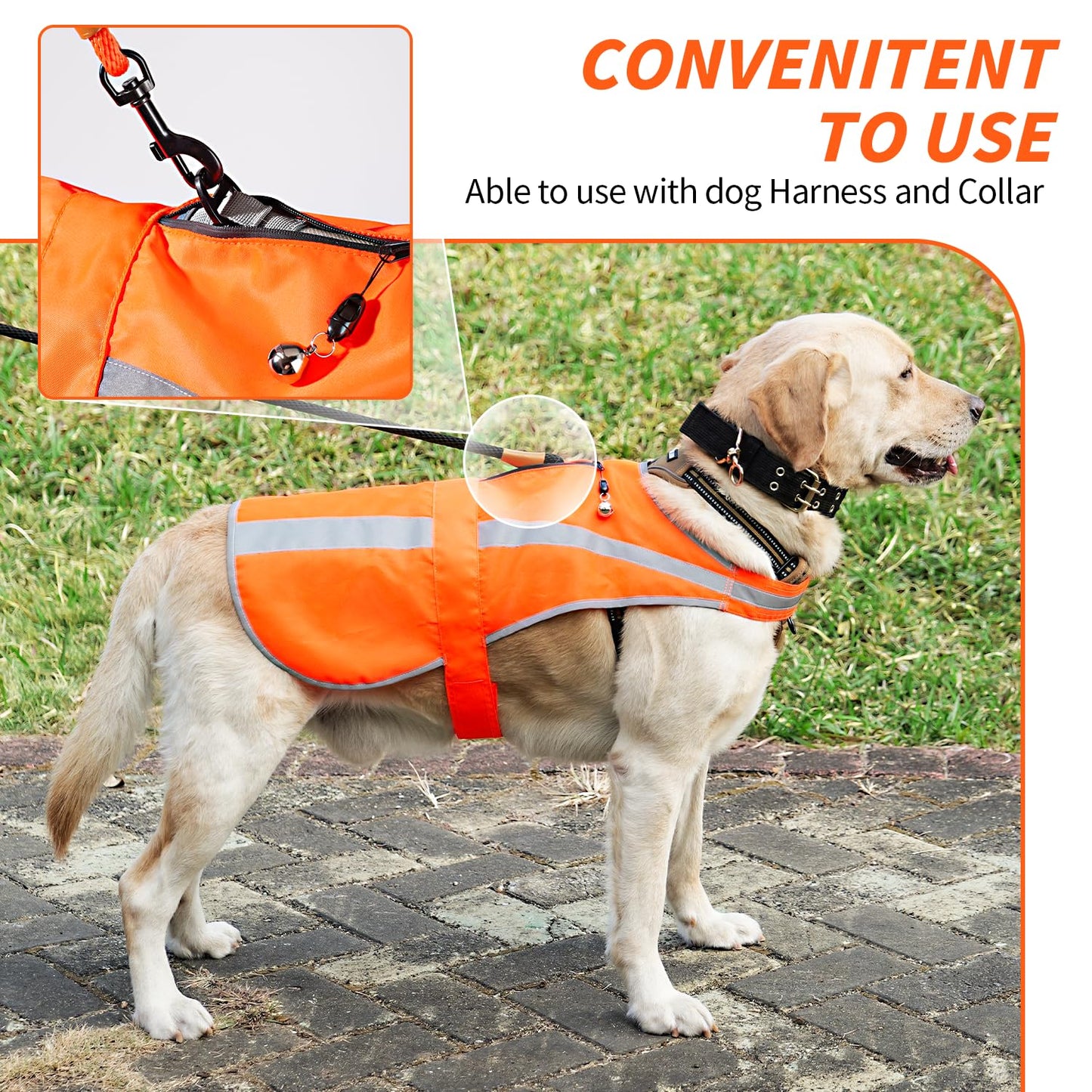 Reflective Dog Vest for Medium Large Breeds, High Visibility Dog Safety Vest with Removable Bell Keep Safe from Hunting, Training & Cars Accidents