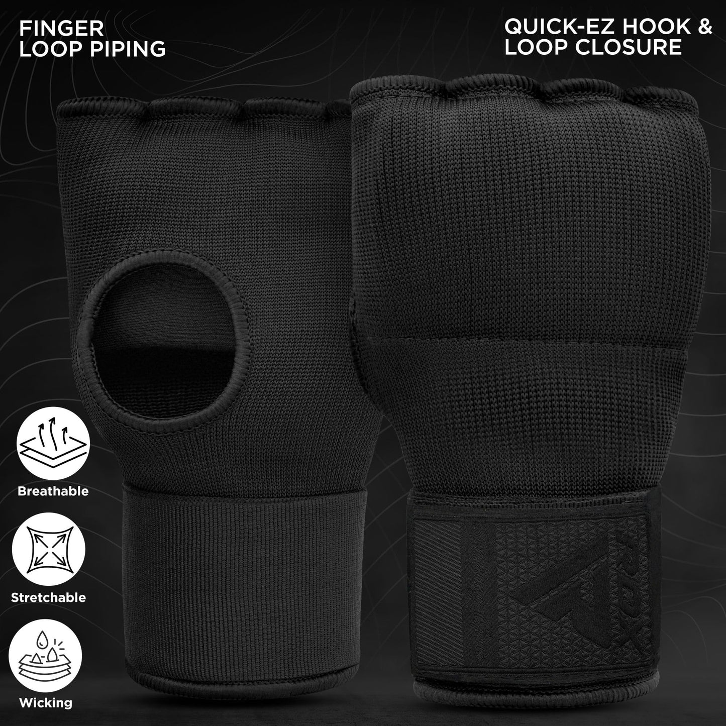 RDX Gel Boxing Hand Wraps Inner Gloves Men Women, Quick 100cm Long Wrist Straps, Elasticated Padded Fist Under Mitts Protection, Muay Thai MMA Kickboxing Martial Arts (Full Black, S)