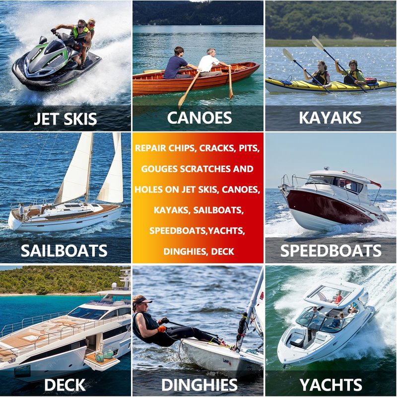 Marine Fiberglass Repair Kit for Boats, Gel Coat Repair Kit for Boats, Fiberglass Boat Repair kit, Epoxy Filler for Fiberglass Boats, Fiberglass Kit Fix Holes Chips Pits and Deep Cracks (Color Match)