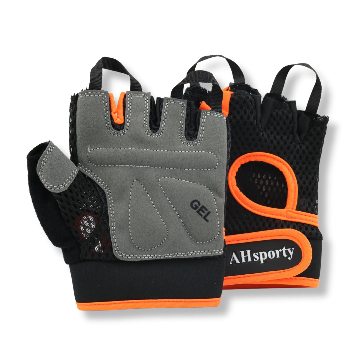 AHsporty Workout Gloves for Men & Women, Weight Lifting Gloves with Padded Full Palm Protection & Extra Grip, Gym Gloves for Exercise, Pull Ups, Fitness & Rowing (Orange, Large)