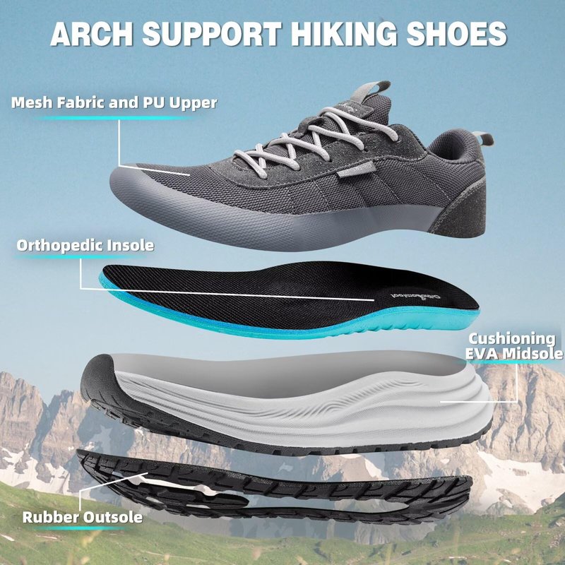 Men's Orthopedic Breathable Sports Shoes: Plantar Fasciitis Orthotic Heel Spur Foot Heel Pain Relief Trail Sneakers, Arch Support Comfortable Trekking Athletic Standing Walking Shoes Grey Size 11