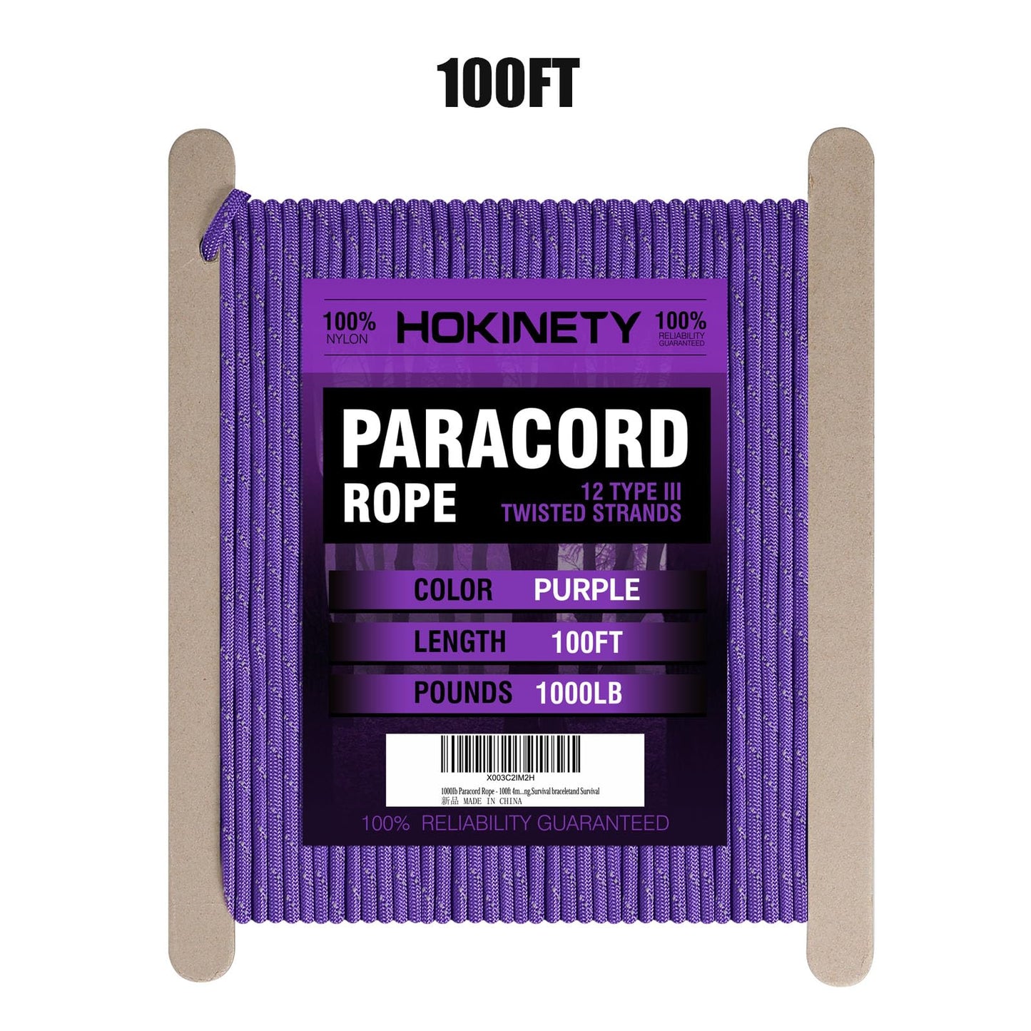 Reflective Paracord Rope 1000Ib - 100ft 4mm 12 Strand para Cords Lanyard Utility Parachute Cord for Tent Camping Hiking Fishing Survival Tactical Clothesline DIY Projects Purple