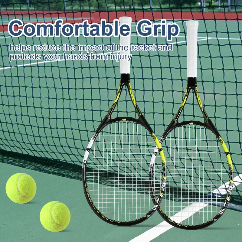 HXE Tennis Rackets for Adults, 2 Player Pre-Strung 27 inch Recreational Tennis Racquet Set for Beginner and Professional with 2 Balls, 2 Overgrips and 1 Carrying Bag