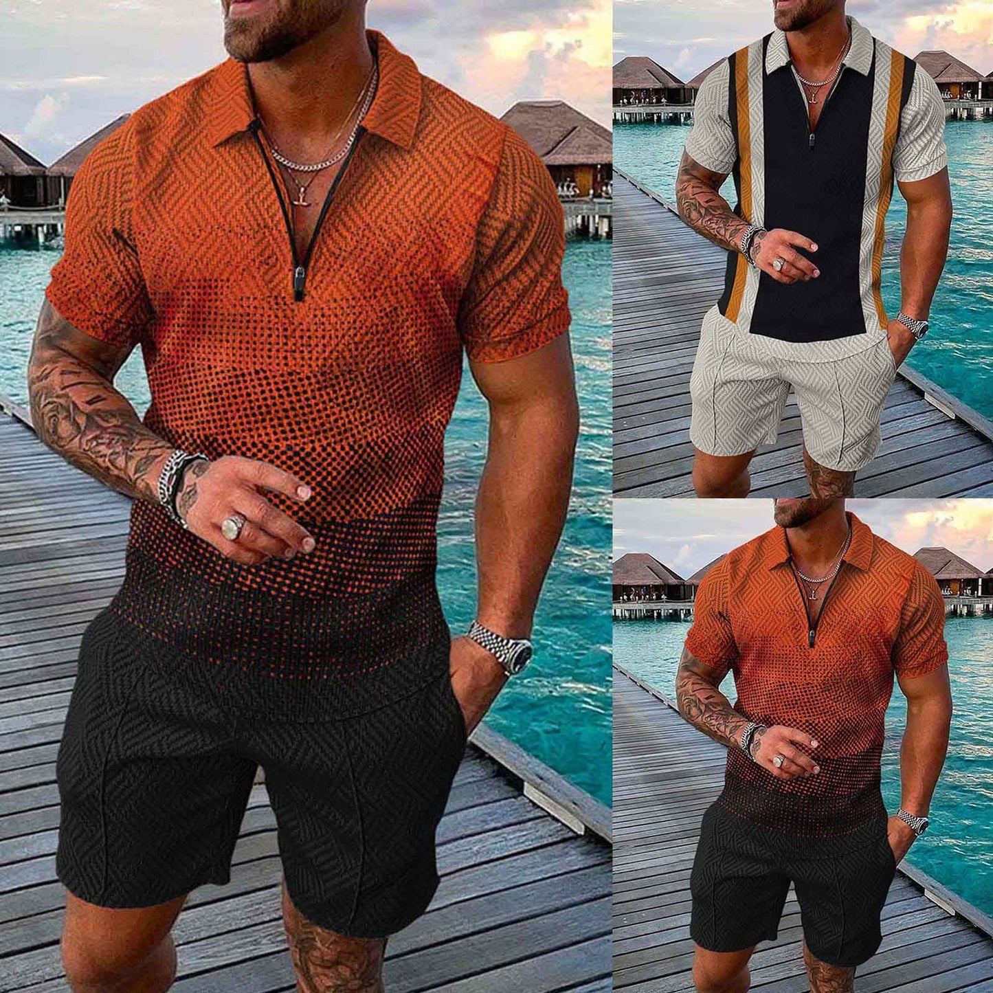 YWASYA Men Short Sets Outfits 2 Piece Casual Short Sleeve Golf Polo Shirts for Men and Shorts Beach Outfits Men's Tracksuits