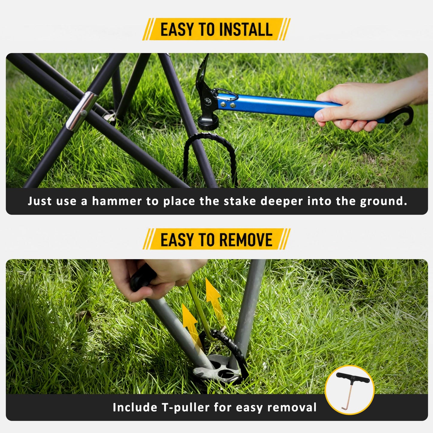 RIY Trampoline Stakes Anchors High Wind 12'' Ground Anchor Heavy Duty Tent Stakes Swing Set Anchors Trampoline Accessories with T Hook - Black 8pcs